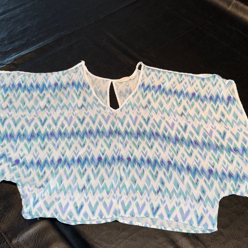 Lovestitch Blue and White Chevron Cold Shoulder Blouse, GUC, size S
